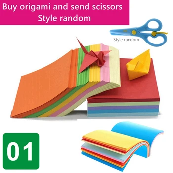 

100 pieces / bag Multi Size paper-cut Paper jam 10 color squares Two sided color Folding art paper Origami