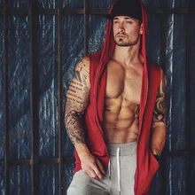 Мужской спортивный жилет с капюшоном без рукавов для бега, тренировочный Приталенный жилет, спортивный стиль