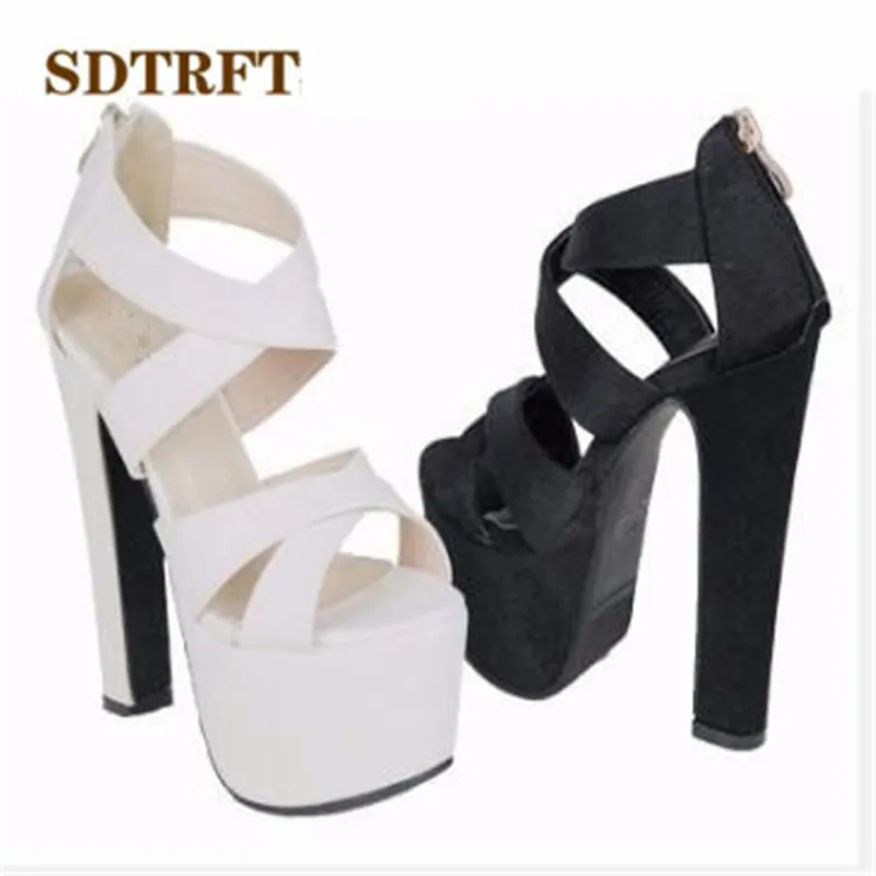 SDTRFT sapato feminino/брендовые летние пикантные босоножки Обувь на очень высоком толстом каблуке 14 см с ремешком и пряжкой женские вечерние свадебные туфли-лодочки для костюмированной вечеринки