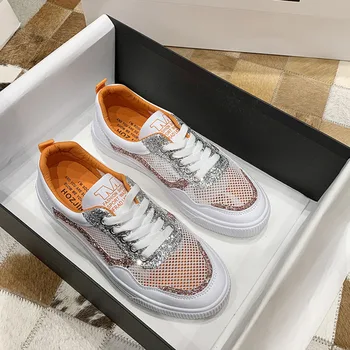 

Woman Sneakers Platform Chunky Casual Shoes Designers Bling Fashion Basket Female Lace Up Flat Vulcanized Shoes Women News 2020