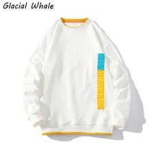 

GlacialWhale Crewneck Sweatshirt Men Patchwork Harajuku Oversized Japanese Streetwear White Hoodie Men Sweatshirts Hoodies Male