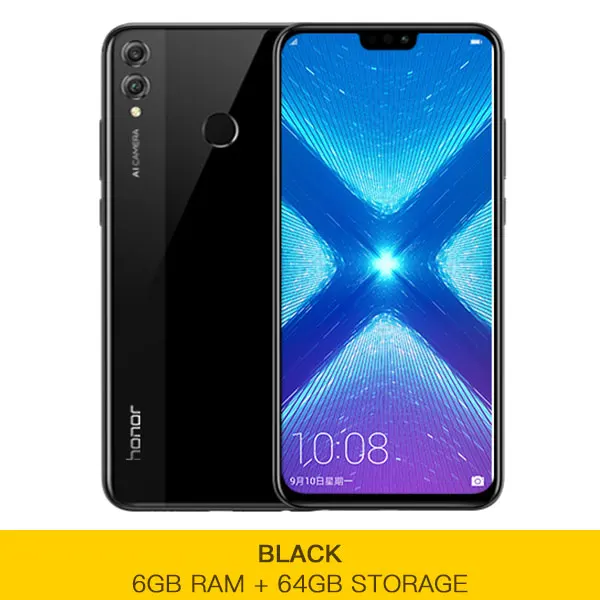 Honor 8X8 X, смартфон Kirin 710, 6 ГБ ОЗУ, 64 Гб ПЗУ, задняя камера 20 МП, 6,5 дюймов, экран, отпечаток пальца, ID, 3750 мАч, четыре ядра - Цвет: 6G 64G Black