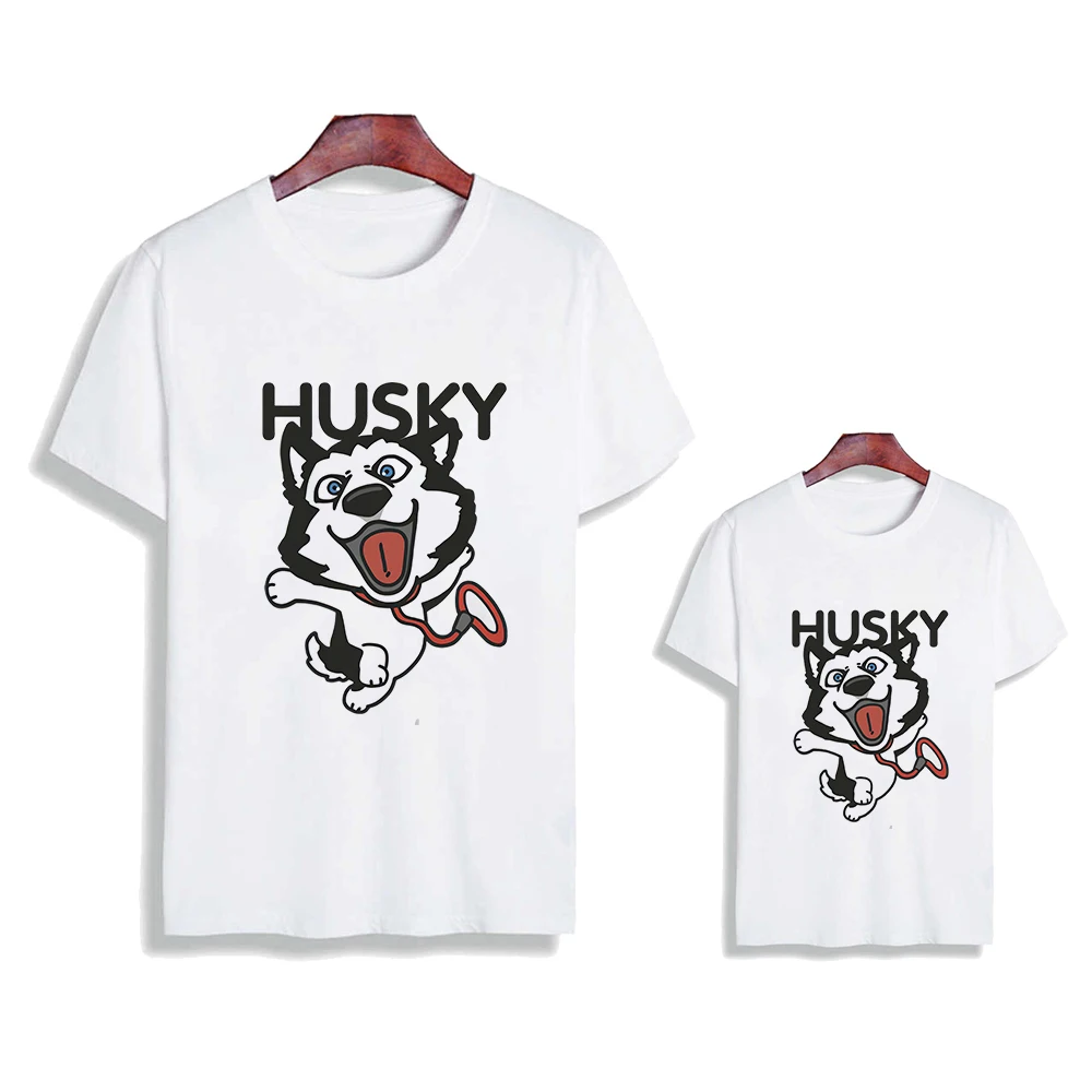 

Mother Daughter Family Look Outfits T-shirt Funny Husky Printing Fashion Punk Tops Cheap Loose Pop Father and Baby Boy Tshirt