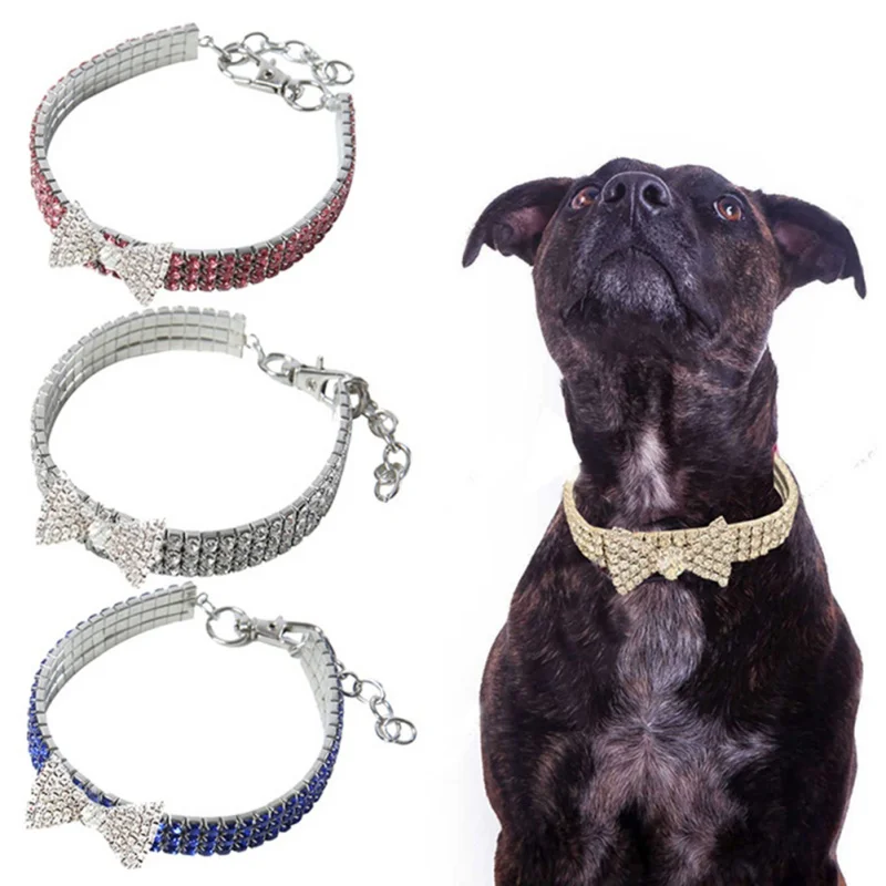 Bling Rhinestones Crystal Pet Collars Adjustable Zinc Alloy Pet Buckle Collars for Small Medium