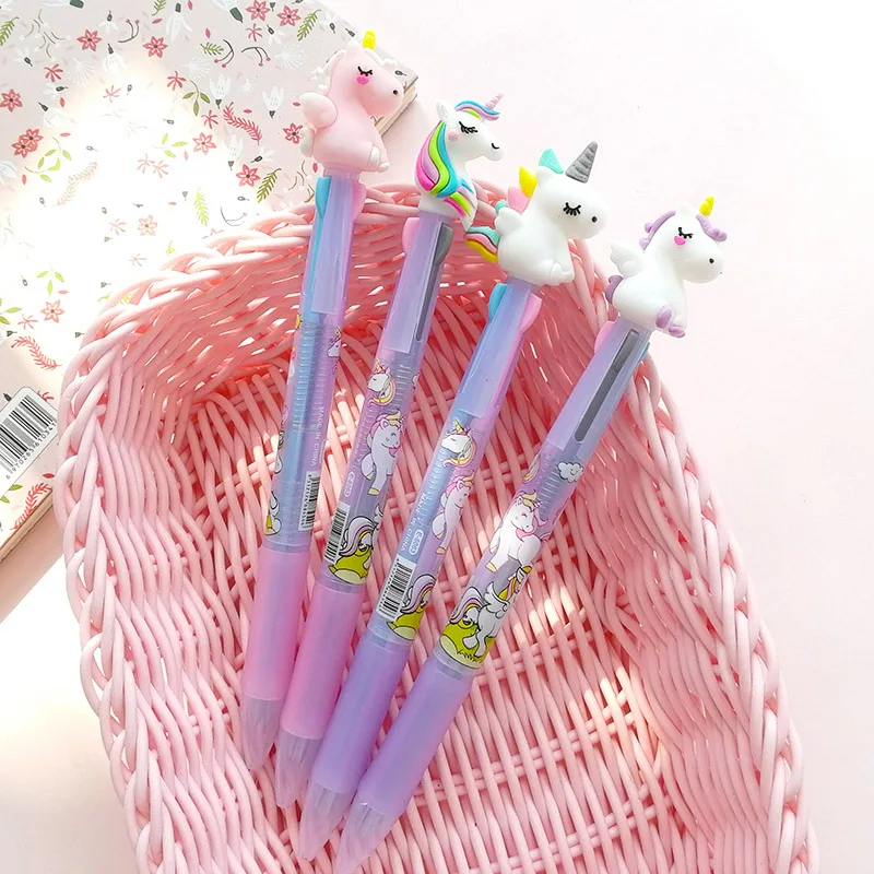1 шт. мультфильм Единорог многоцветный 3 в 1 шариковая ручка Kawaii Радужная ручка милый студенческий Дневник Школьные Канцелярские Товары для детей подарок