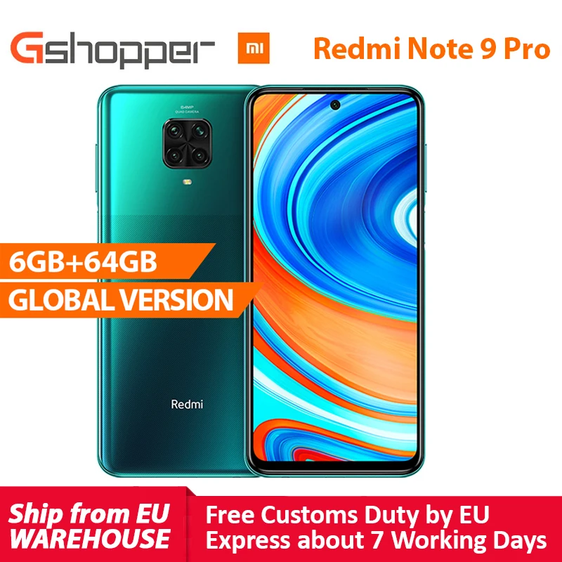 Global Version Xiaomi Redmi Note 9 Pro Smartphone 6GB RAM 64GB ROM Snapdragon 720G Octa Core 64MP Camera 5020 mAh Cellphone