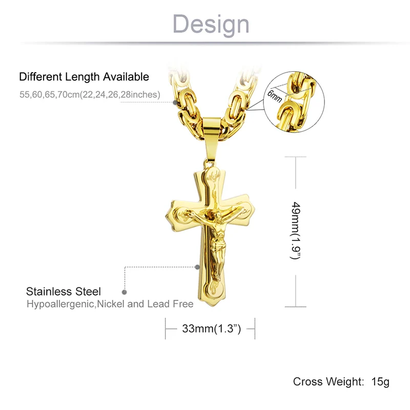 Религиозная Подвеска "Иисус", ожерелье с крестом для мужчин, золото, нержавеющая сталь, распятие, подвеска с цепочкой, ожерелье s, мужское ожерелье, ювелирное изделие, подарок