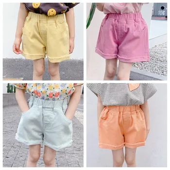 

Candy-Colored Ins Shorts baby Children's Clothing 2020 Summer highwaist elestic New Girls Korean Washed Cotton denims Shorts