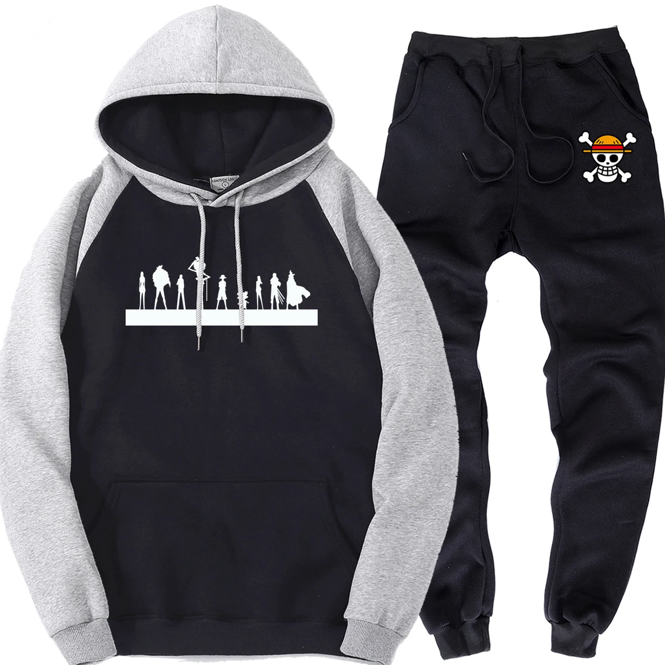 gray black 5 Весна осень мужские спортивные комплекты с черепом Луффи Мужская спортивная одежда уличная брендовая толстовка с капюшоном мужской цельный стильный комплект - Цвет: gray black 5