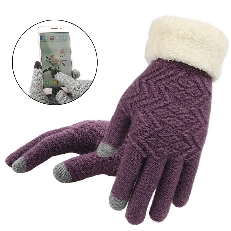 Sale Women Winter Touch Screen Thick Gloves Warm Kint Elegant Full Finger Fleece Gloves