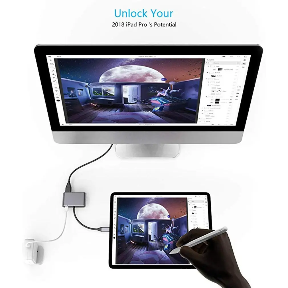 Премиум USB C к VGA HDMI адаптер USB C к HDMI 4K VGA 1080P портативный домашний 4 в 1 Тип C к HDMI VGA адаптер