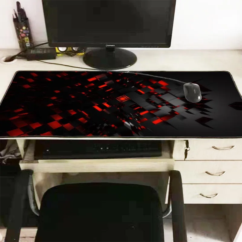 Personality Black and Red 3D Pattern Gaming Locking Edge Mouse Pad Large Computer Mousepad Desk Mat