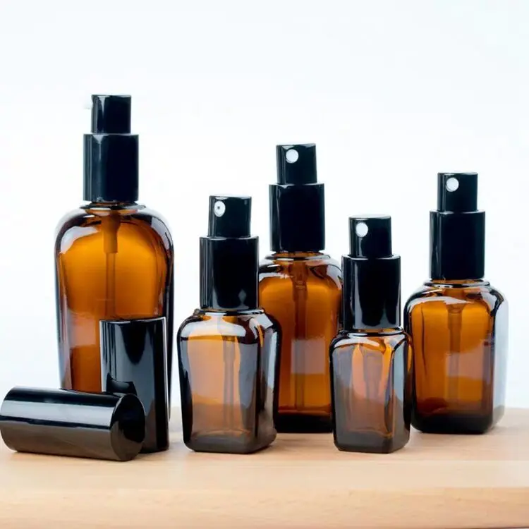 5pcs 10ml 20ml 30ml 50ml 100ml Square Amber Glass Dropper/Spary/Lotion Bottles Essential Oil Bottles With Glass Pipettes Jars 3