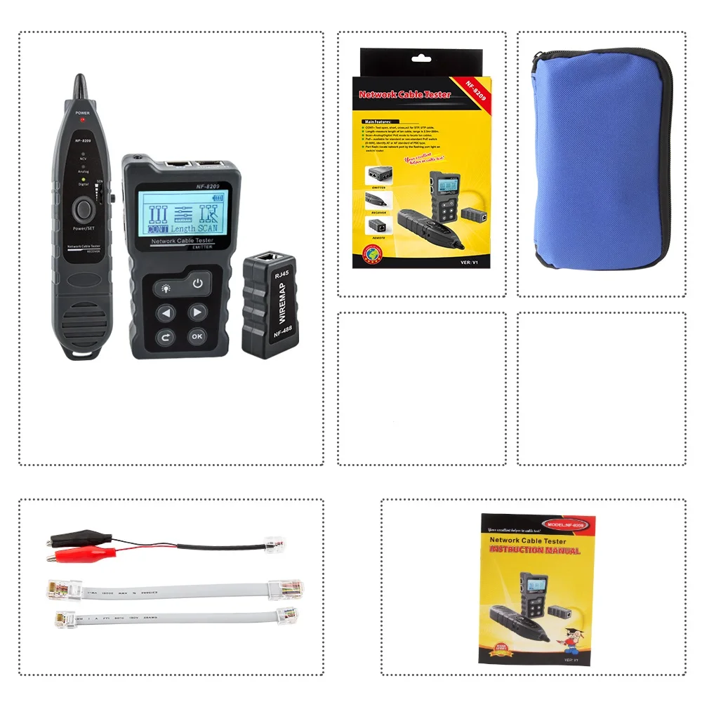 NOYAFA NF-8209/NF-488 RJ45 Cable Tracker Lan Tester PoE Ethernet cat5 cat6 Network Tools LCD Display Measure Length