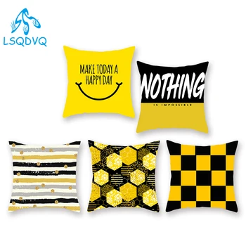 

Decorative Throw Pillows Case Yellow Plaid Geometric 100% Polyester Cushion Cover for Sofa Home Capa De Almofadas 45x45cm