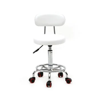 

Adjustable Lift Salon Stool with Back White PU Leather Swivel Chair Anti-skidding Anti-rust Spa Tattoo Facial Beauty Furniture