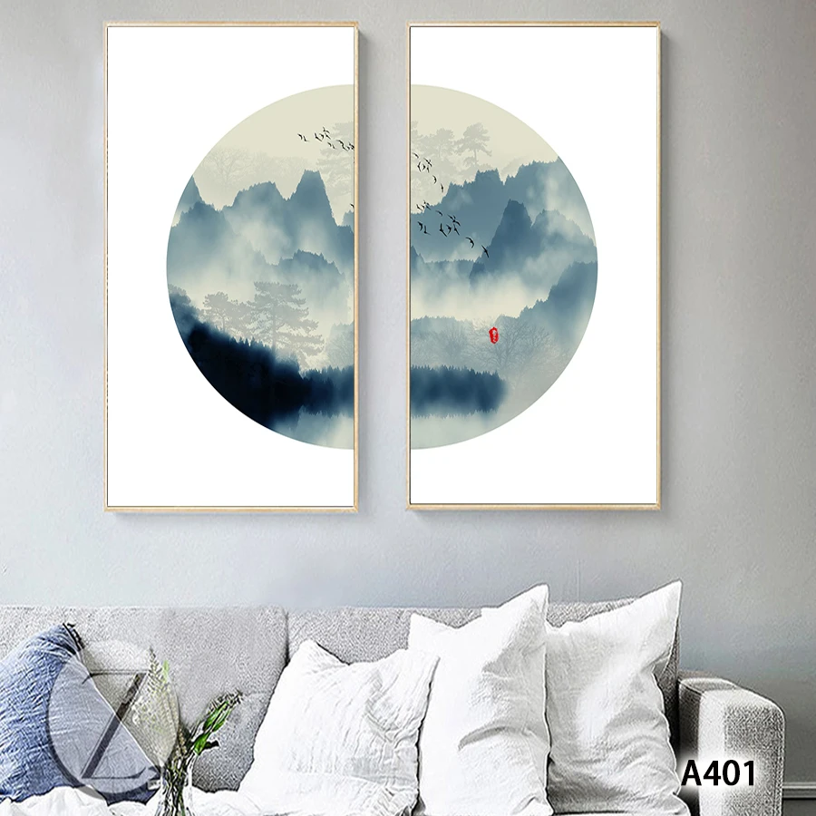 

Modern Abstract Oil Painting Print on Canvas 2pcs Chinese-style Landscape Canvas Printing Wall Art Picture for Home Decor