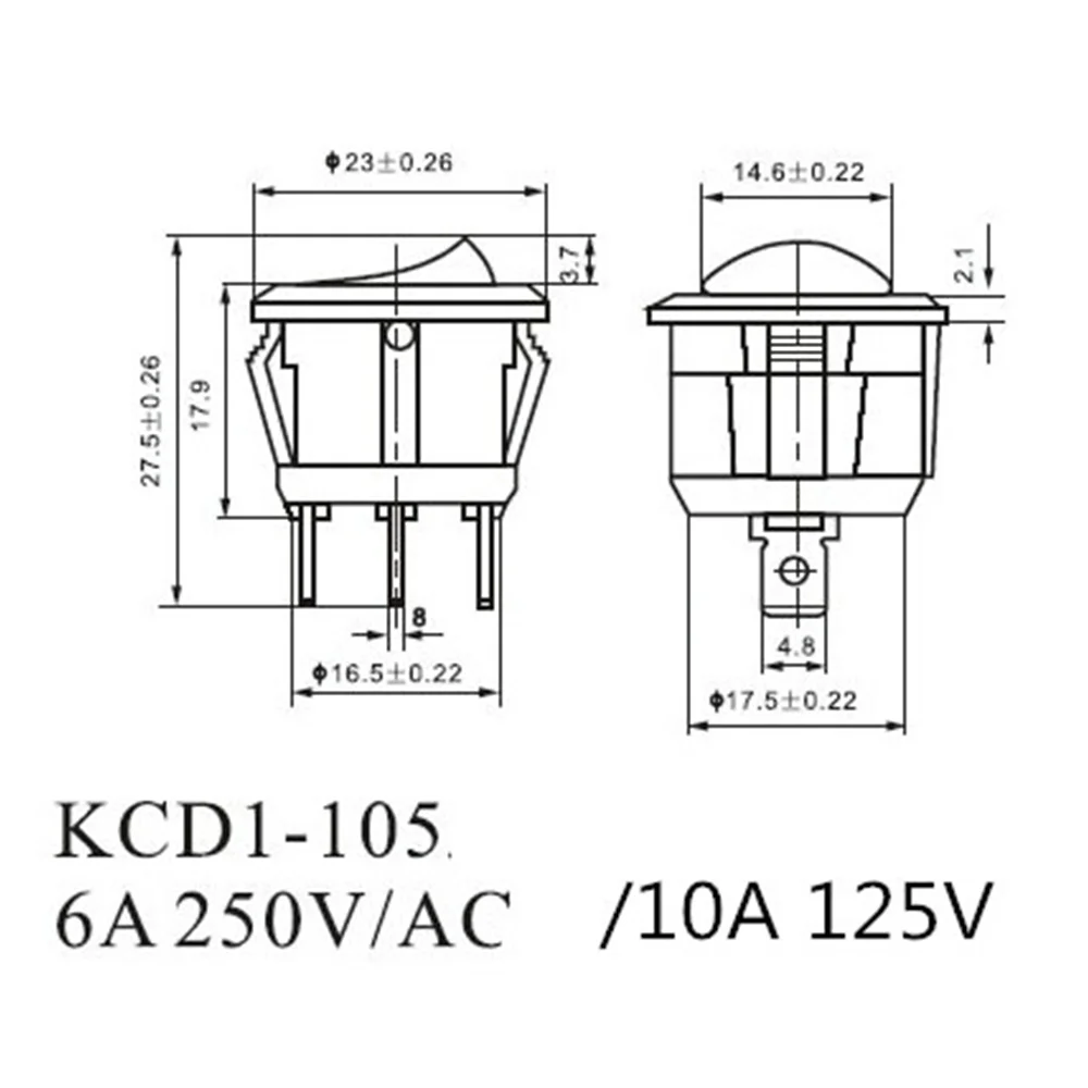 1 шт. самоблокирующийся круглый переключатель AC 6A/250V 10A/125V 2 P вкл.-ВЫКЛ. SPST 2-контактный круглый перекидной клавишный выключатель