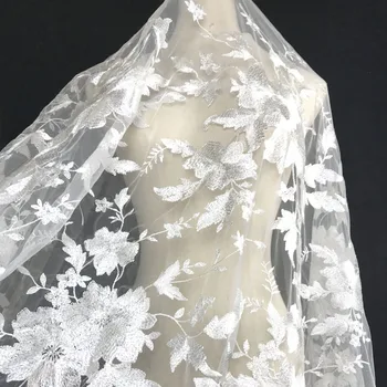 

1 Yard 130 cm wide new off white flower gorgeous tulle mesh embroidery wedding gown French Africa lace fabric