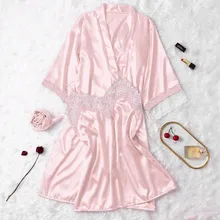 2 шт., Женская кружевная атласная пижама банный халат, нижнее белье, пижама, ночная рубашка, нижнее белье, неглиже, сексуальное женское белье, nocna, сексуальная# C