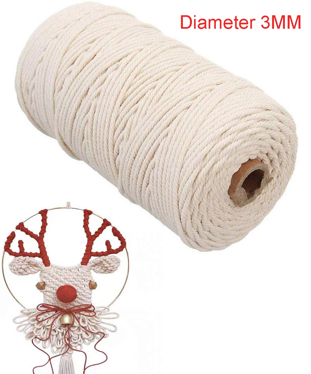 

Macrame Cord 3mm, Macrame Craft Cord Rope, Macrame String 3mm, Handmade Natural Cotton Cord, Yarn Macrame for Wall Hanging DIY,