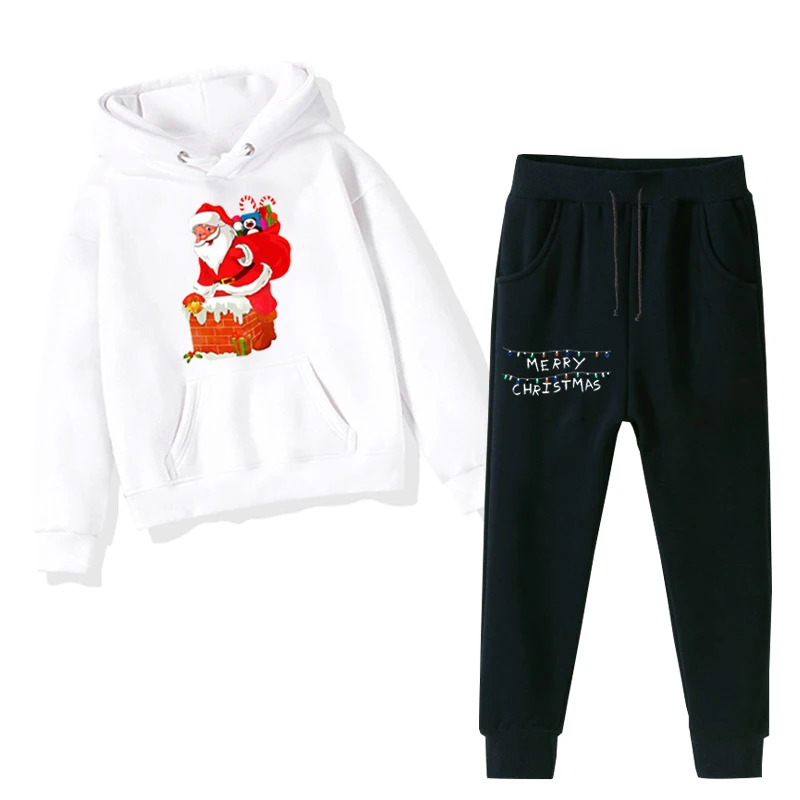 Roupas infantis menina Рождественская одежда толстовки с капюшоном для мальчиков и девочек Зимний комплект: свитшот+ длинные брюки 2 шт./компл. для костюмы для подростков