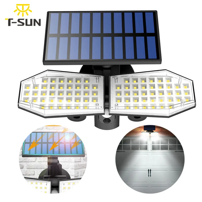 

T-SUN 78LEDS Solar Light PIR Motion Sensor Wall Light IP65 Waterproof Super Bright Solar Powered Sunlight for Garden Decoration