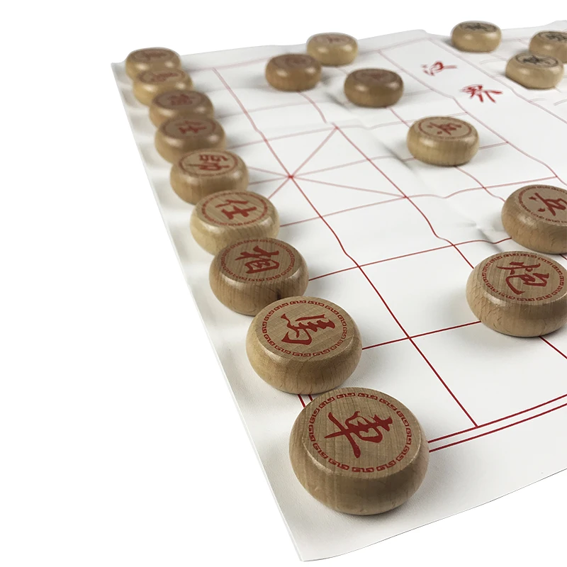 Boutique Wood Chinese Chess Large High-grade Chinese Chess Pieces Wooden Box Loading Simulation Leather Chessboard Gift Y