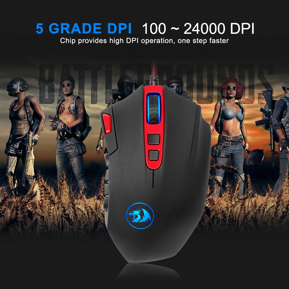 Redragon Perdition M901 USB Проводная игровая мышь 24000 точек/дюйм 19 кнопок программируемые