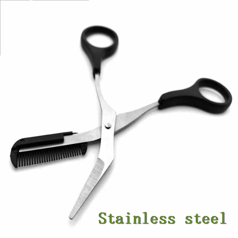 Stainless Steel Eyebrow Trimmer Grooming Eyelash Thinning Shears Comb Face Hair Scissor Clip Cosmetic Makeup Tool 12.8cm 1PC