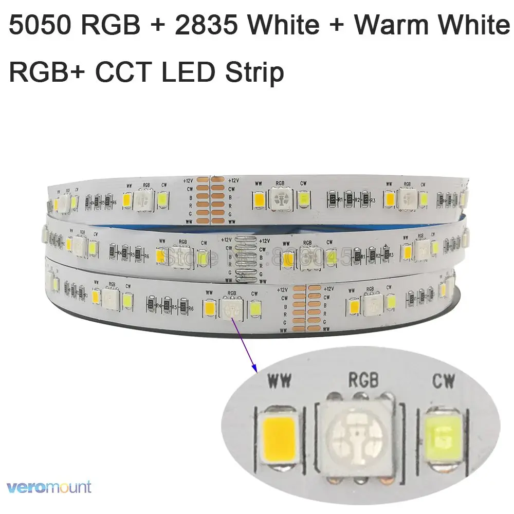 #cheap 5M LED Strip Light RGB CCT 5050 RGB + 2835 Cool White + Warm White SMD Led Tape Led Stripe 12V 12mm PCB for Holiday Decoration