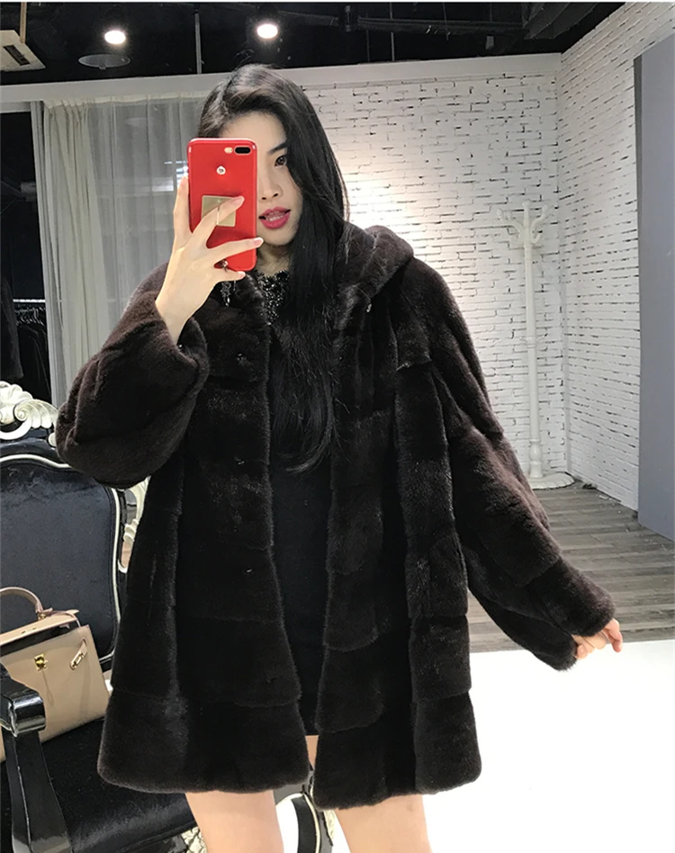 Норковая женская юбка на каждый день, пальто с капюшоном, зимняя Толстая теплая женская Норковая Меховая куртка