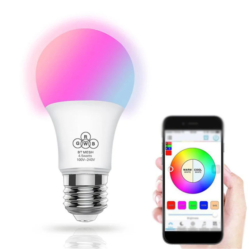 4,5 Вт Bluetooth беспроводной Диммируемый Смарт RGB E27 Светодиодный светильник с дистанционным управлением лампы