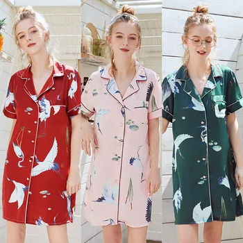

Women Nightgowns Satin Sleepwear Nightshirts Long Sleeve Silk Casual Loose Night Dress Summer Home Clothing Home Dress