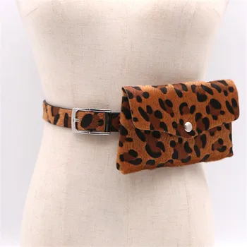 

2019 Fashion Women Waist Pack Leopard Waist Bag Mobile Phone Bag Horse Hair Decorative Detachable Belt Coin Purse