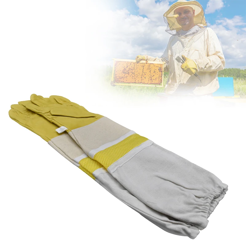 

Beekeeper Prevent Gloves Protective Sleeves Ventilated Professional Anti Bee for Apiculture Beekeeper Beehive Yellow mesh