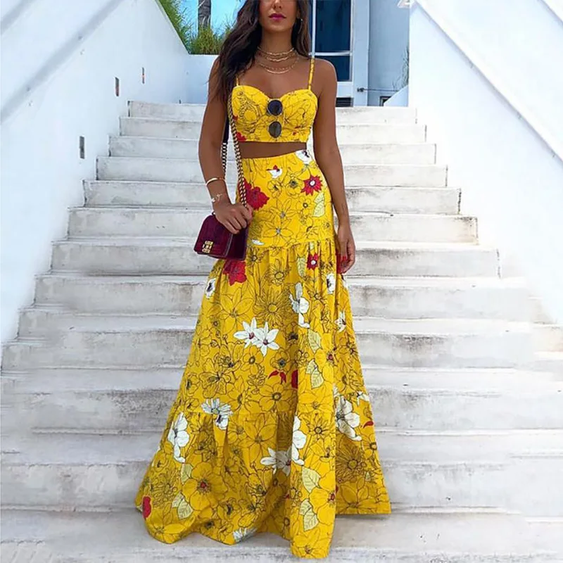 Женский комплект с юбкой и топом из двух предметов: укороченный топ на