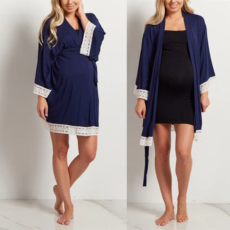 Maternity Robe Nightwear Lace Trim Half Sleeve Nightgown Sleepwear Breastfeeding Pajamas Pregnancy Labor Delivery Nursing Pijama (22)