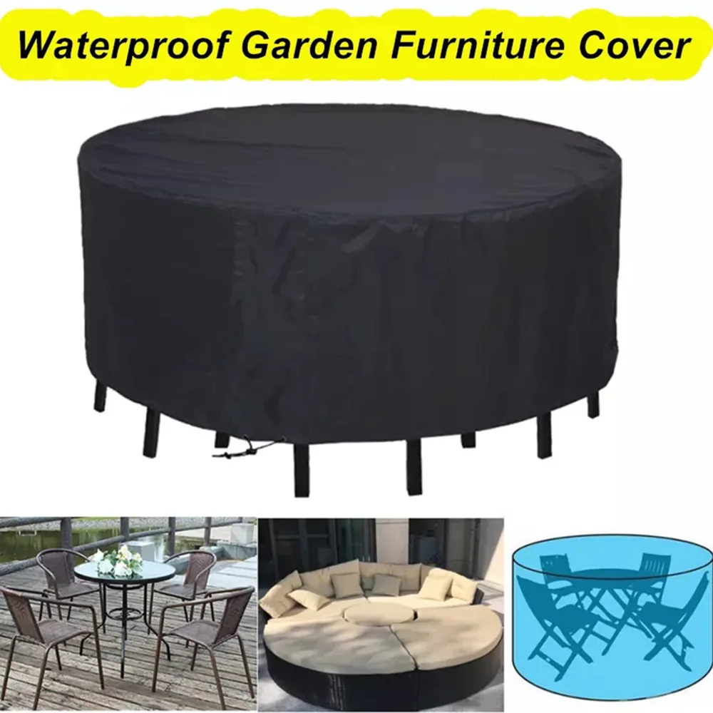 Multi-Size Outdoor Garden Furniture Round Cover Waterproof UV-Proof Garden Round Table Chair Dining Table Chair Protective Cover patio furniture cover