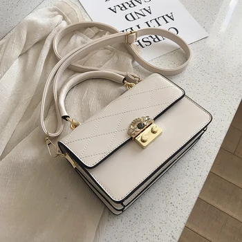 

Retro Large capacity tote bag for women 2020 new fashion handbag luxury PU leather Shoulder Messenger bag solid small square bag