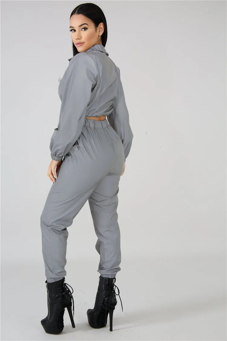 XUANSHOW, женский ветрозащитный комплект, Светоотражающий Комплект из двух предметов, повседневный хип-хоп жакет, Ночной светильник, одежда, длинные штаны, костюм размера плюс