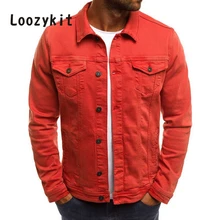 Loozykit, мужские повседневные куртки, мужские, весна-осень, отложной воротник, карман, джинсовые куртки, верхняя одежда, однобортный, chaqueta hombre