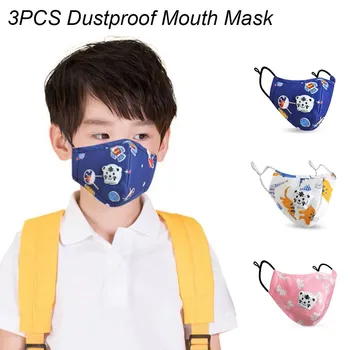 

3PC Kids Reusable Cute Cartoon print PM2.5 Pollution Respirator Cover Masks With Breathing Valve Activated Carbon Filter masque