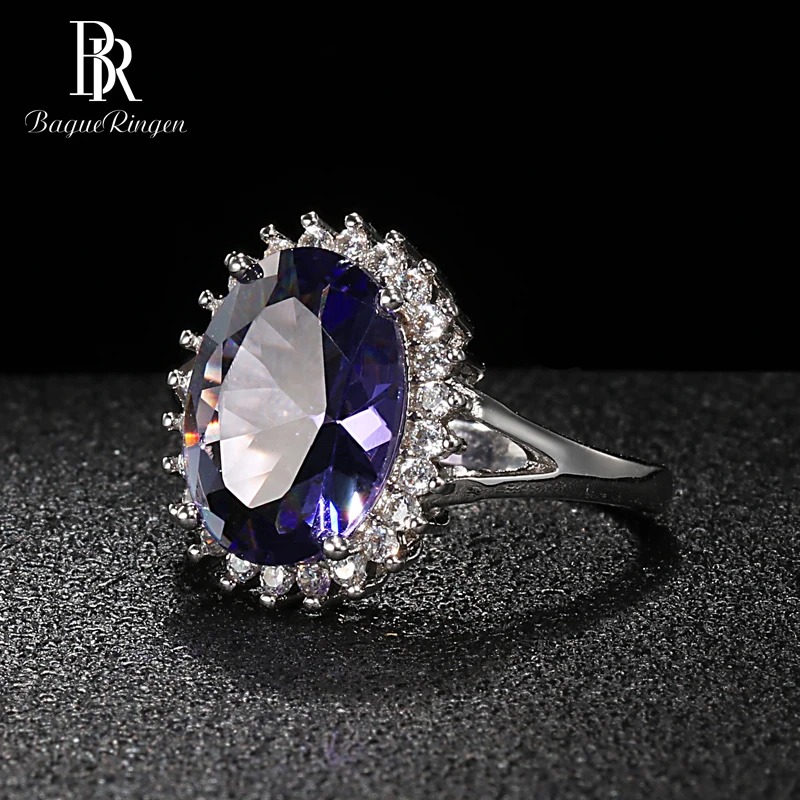 Bague Ringen, овальная форма, серебро 925, ювелирное изделие, большое кольцо с камнями для женщин, сапфир подсолнуха, новинка, горячая распродажа, женский подарок