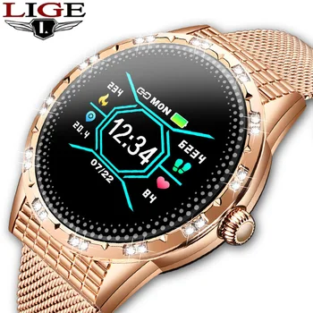 

LIGE Bluetooth Smart Watch Women LED Color Display Diamond Alloy Smartwatch Heart Rate Monitor Sport Lady Watch for IOS Andriod