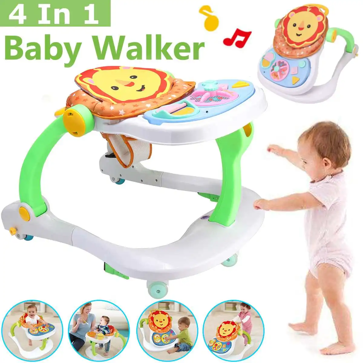 

4 In 1 Baby Walker Baby Balance First Steps Walker Kids Toddler Early Educational Trolley Learning To Stand Walker