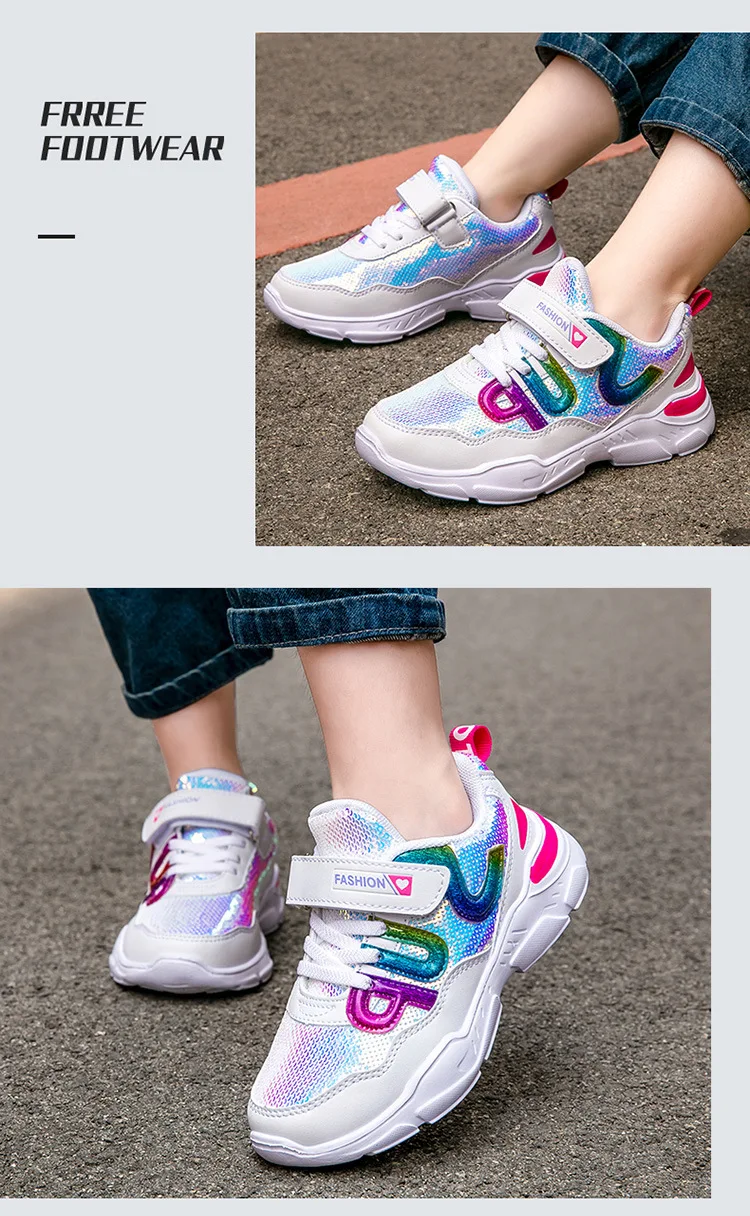 Новая детская обувь, спортивная обувь для девочек, белая дышащая обувь для девочек, модные детские кроссовки, размер 26-37