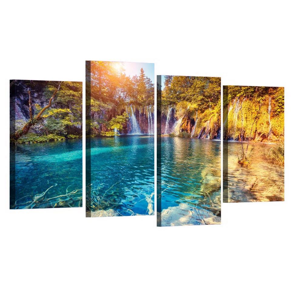 HD Print Canvas Wall Art Modular No Frame Painting Popular Poster 4 Panel Autumn Clear Pool Nature Picture For Living Room Decor (1)