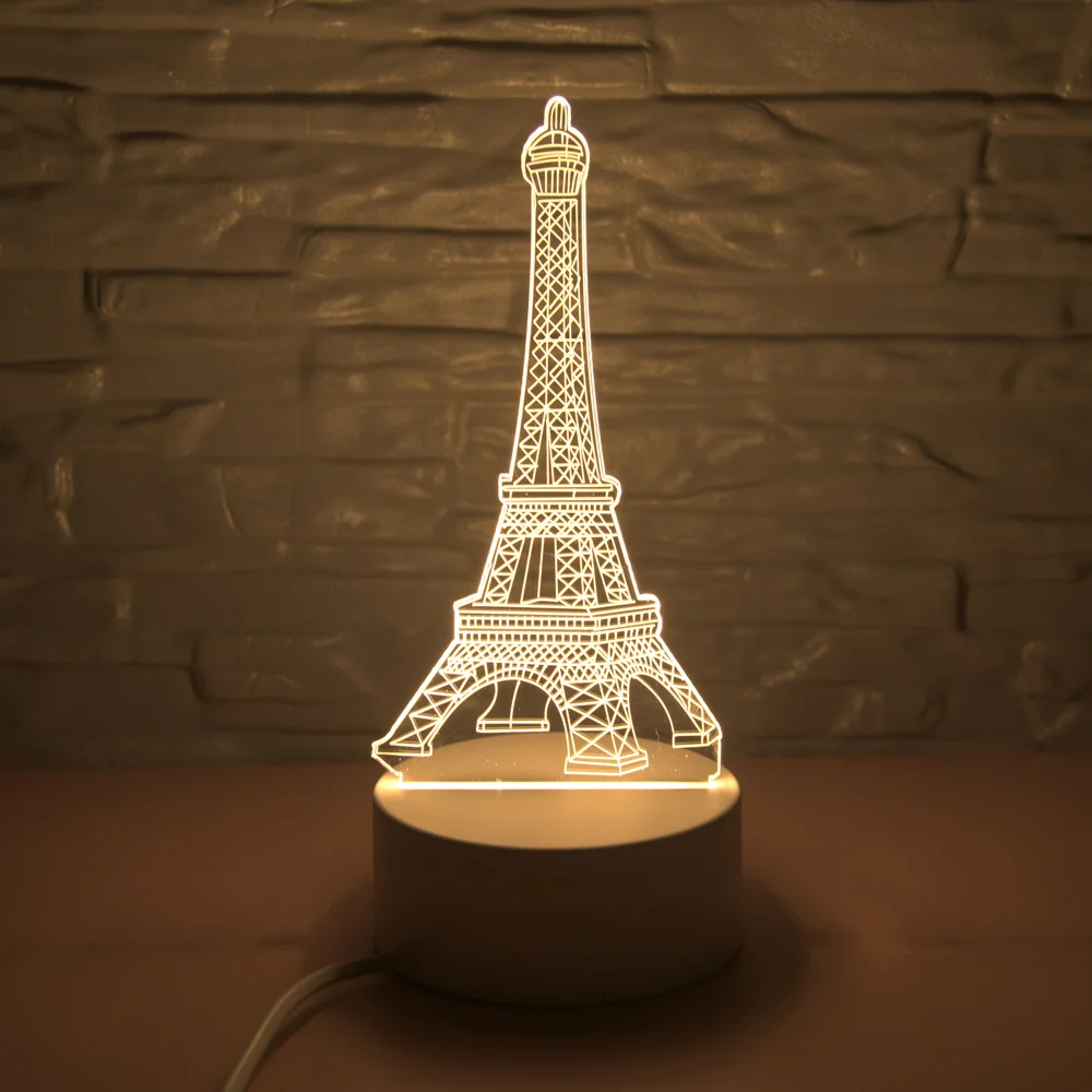 EU Plug LED 3D Lamp Illusion Switch Night Light DIY Acrylic Night Light Warm White Home Decor Atmosphere Christmas Gift lantern - Испускаемый цвет: Tower