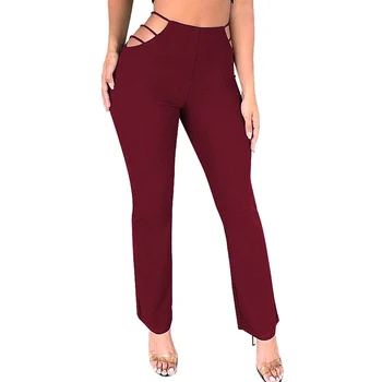 

Sexy Hollow Out Solid Casual Elastic Waist Women's Autumn Pants Female Bodycon European Style Night Club Trousers SJ4368Y